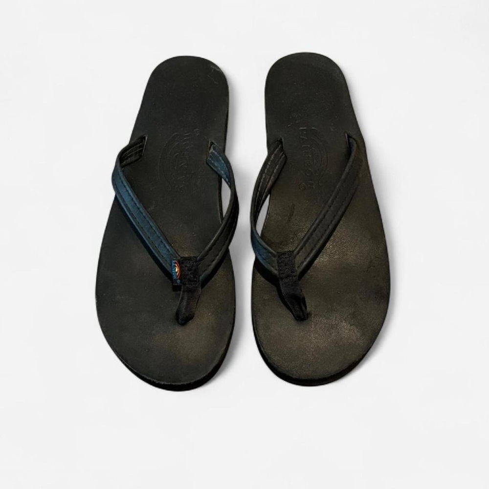 Rainbow leather flip flops